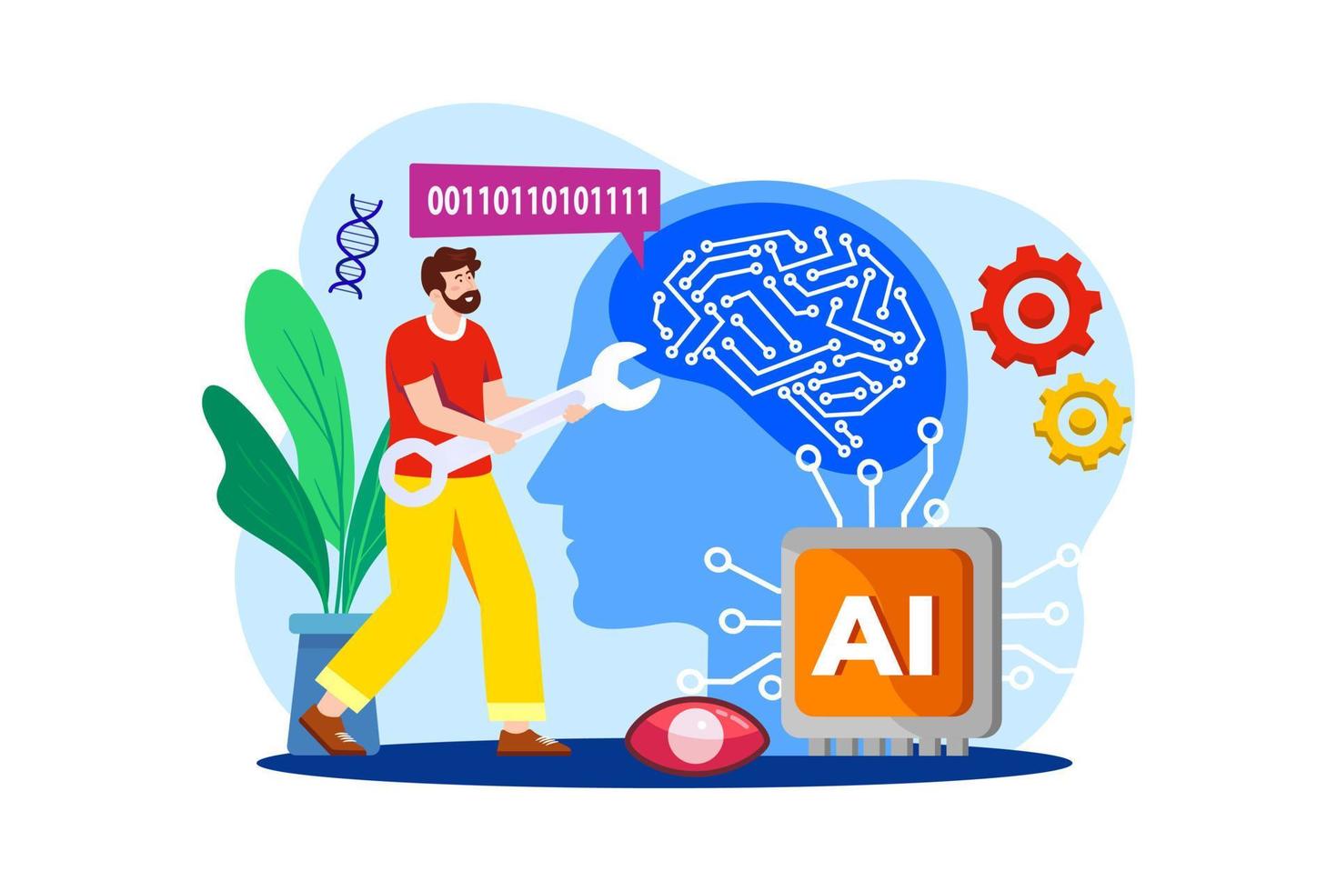 Artificial Intelligence Engineer flat illustration concept on white background vector