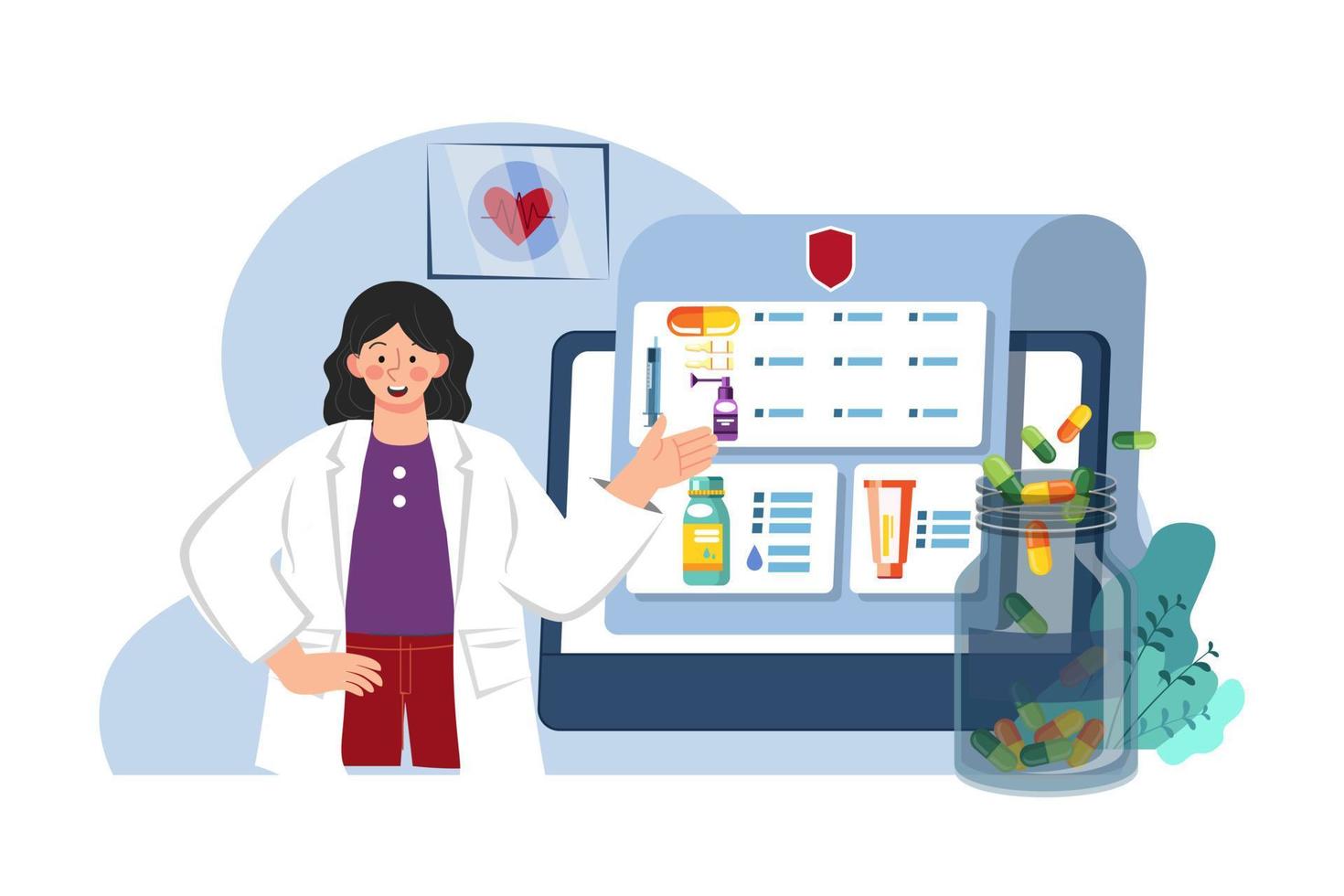 Female doctor explaining medication vector
