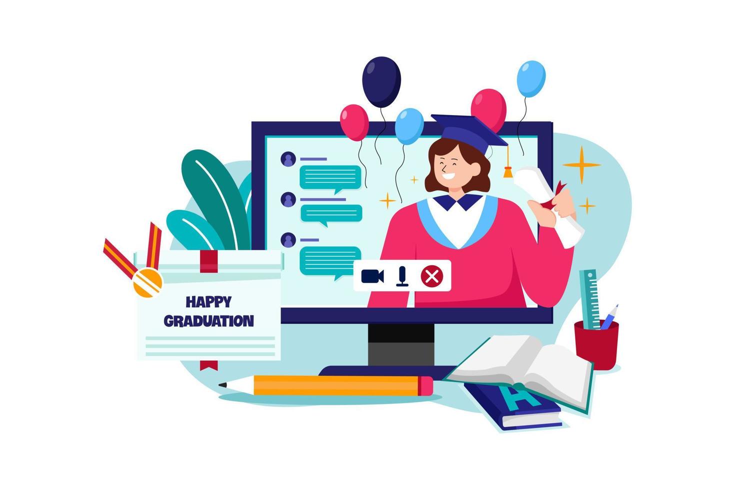 Online Graduating Illustration concept on white background vector