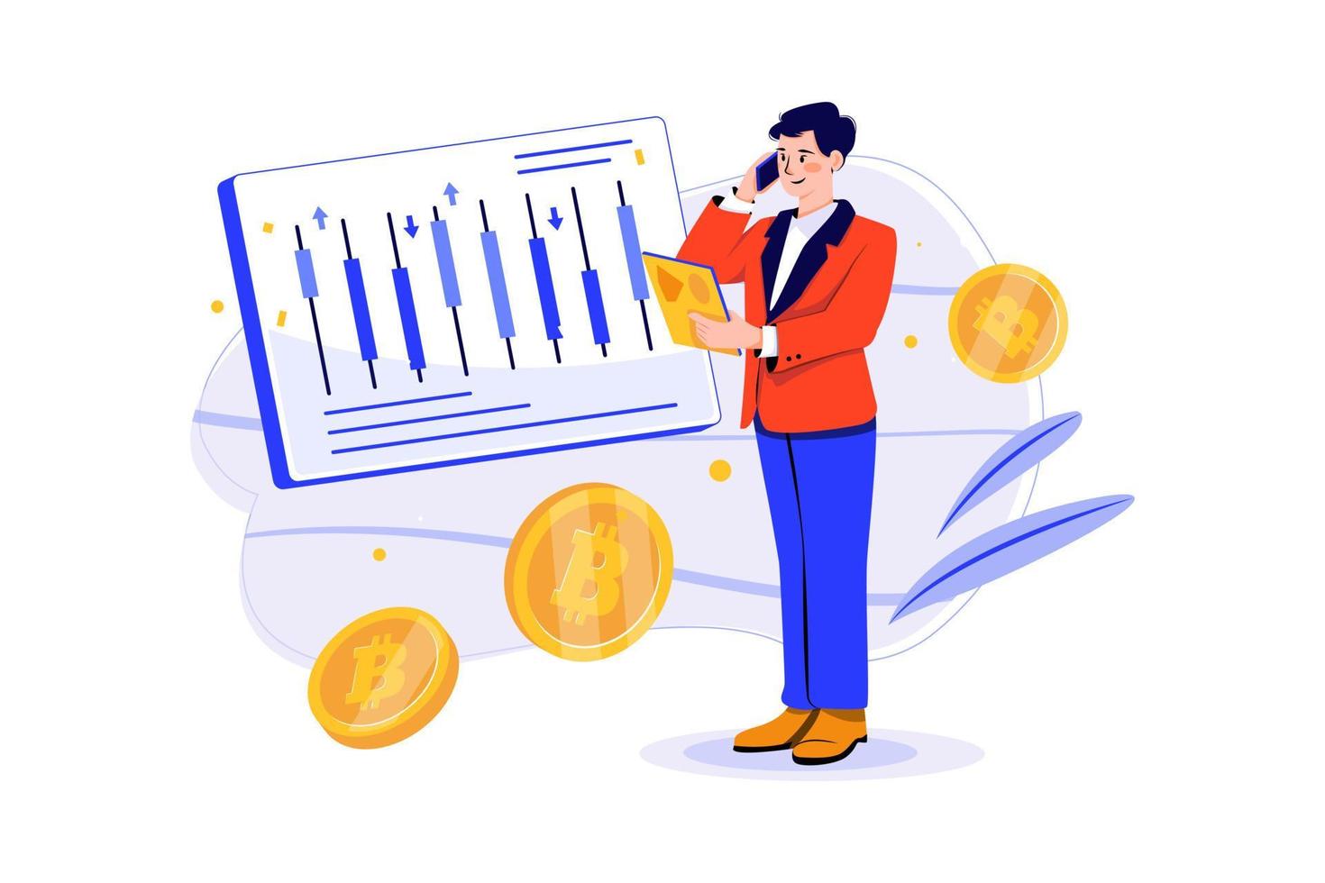 Man looking at Cryptocurrency Trading Desk vector
