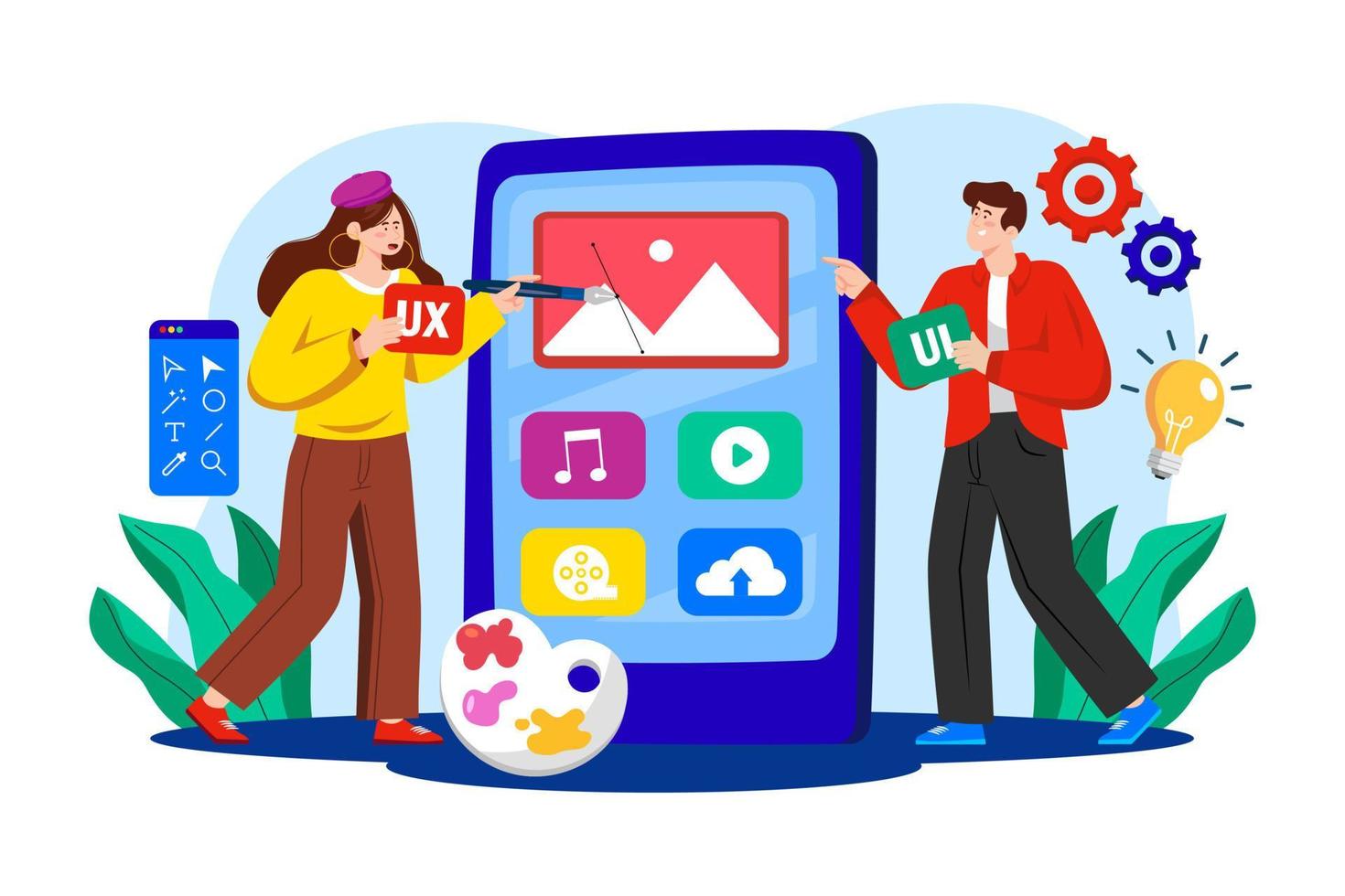 UX Designer and UI Developer flat illustration concept on white background vector