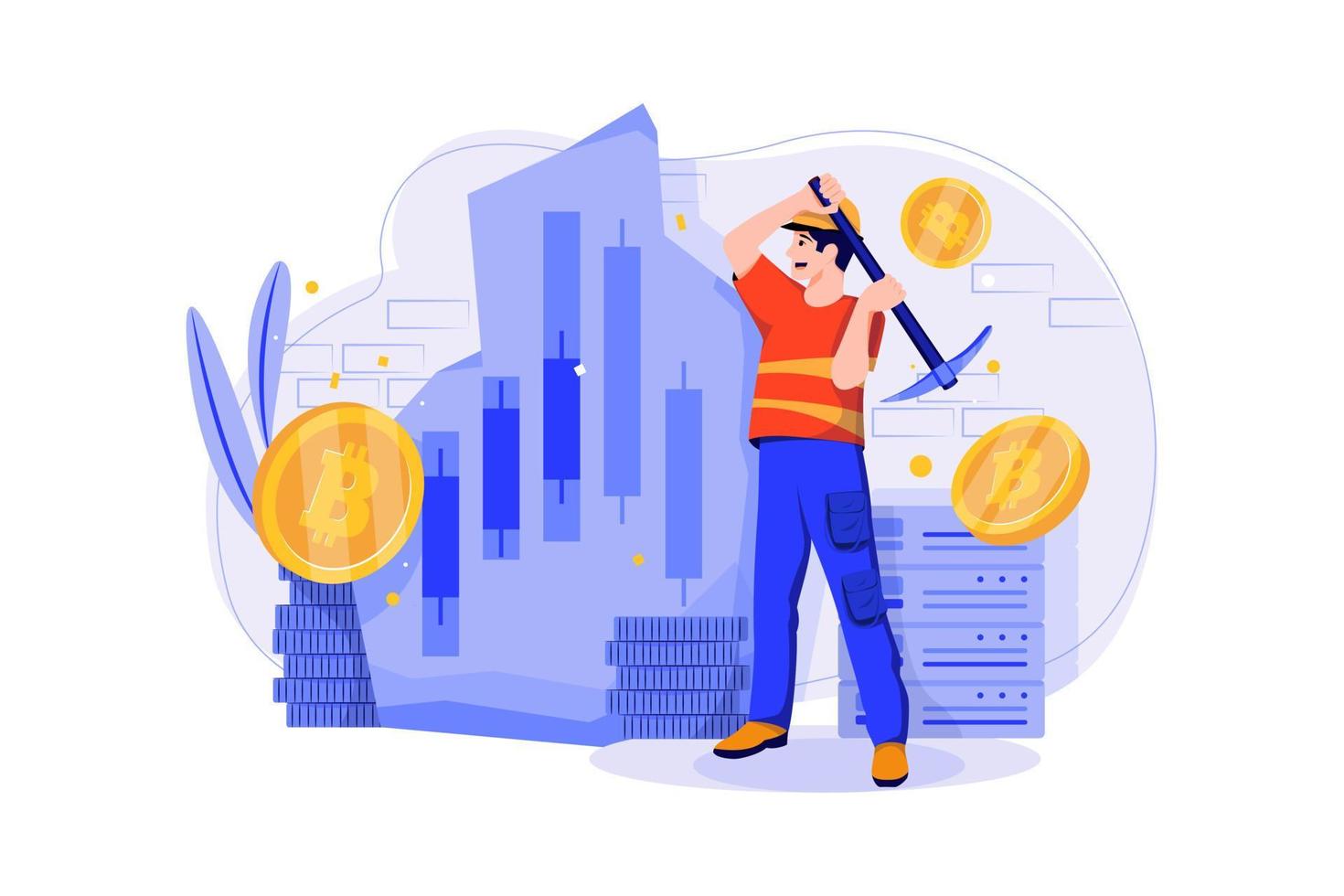 Cryptocurrency Mining flat illustration concept on white background vector