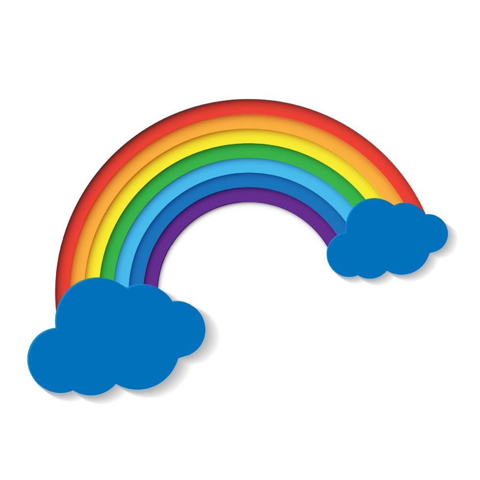 Paper rainbow colours rainbow are red, orange, yellow, green, blue, indigo and violet with clouds on white background. vector design