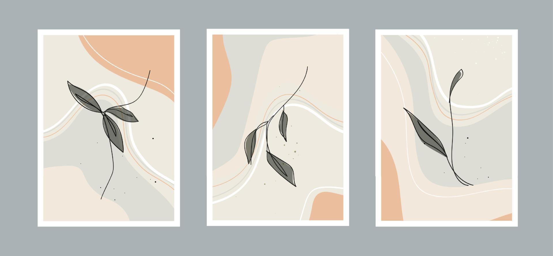 fondo de arte de línea de hojas abstractas modernas con diferentes formas para decoración de paredes, diseño de portada de postal o folleto. diseño vectorial vector