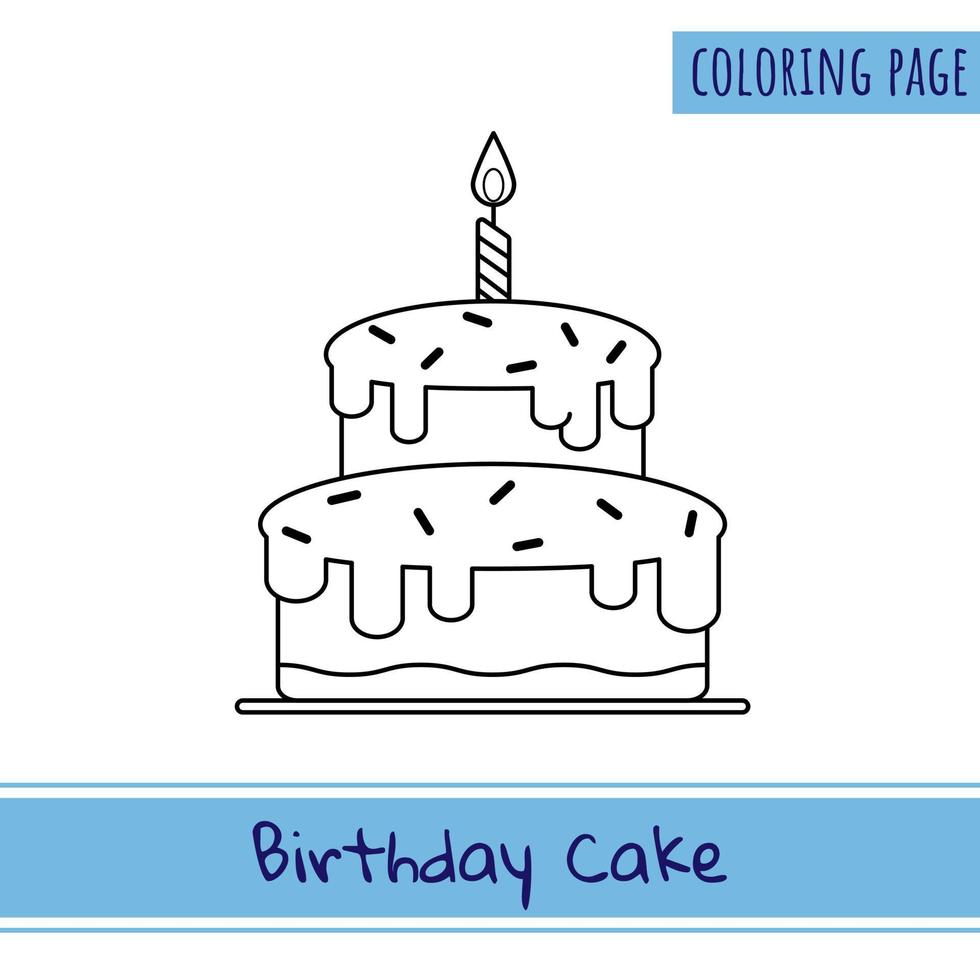 Coloring Page Of Birthday Cake. Suitable For Kids Activities vector