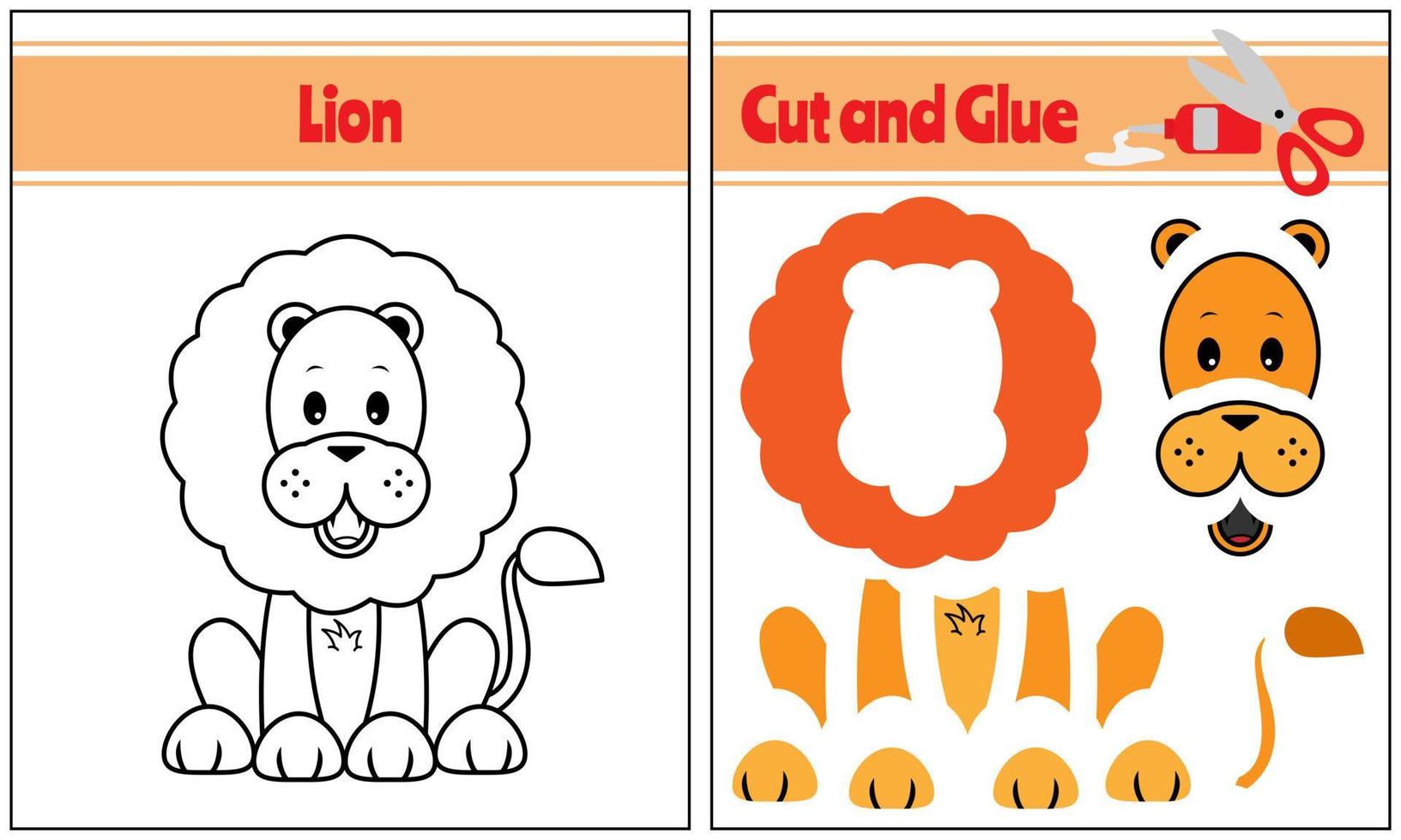 Cut And Glue Page Of Cute Lion. Suitable For Kids Activities vector