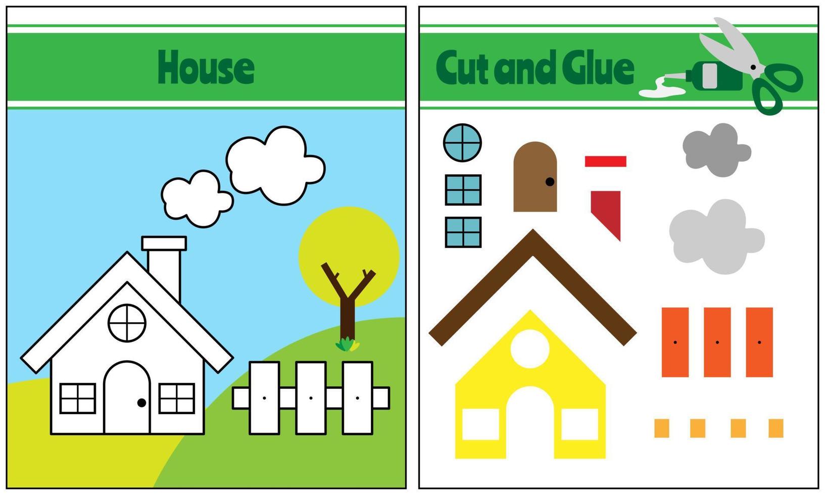 Cut And Glue Of House. Suitable For Kids Activities vector