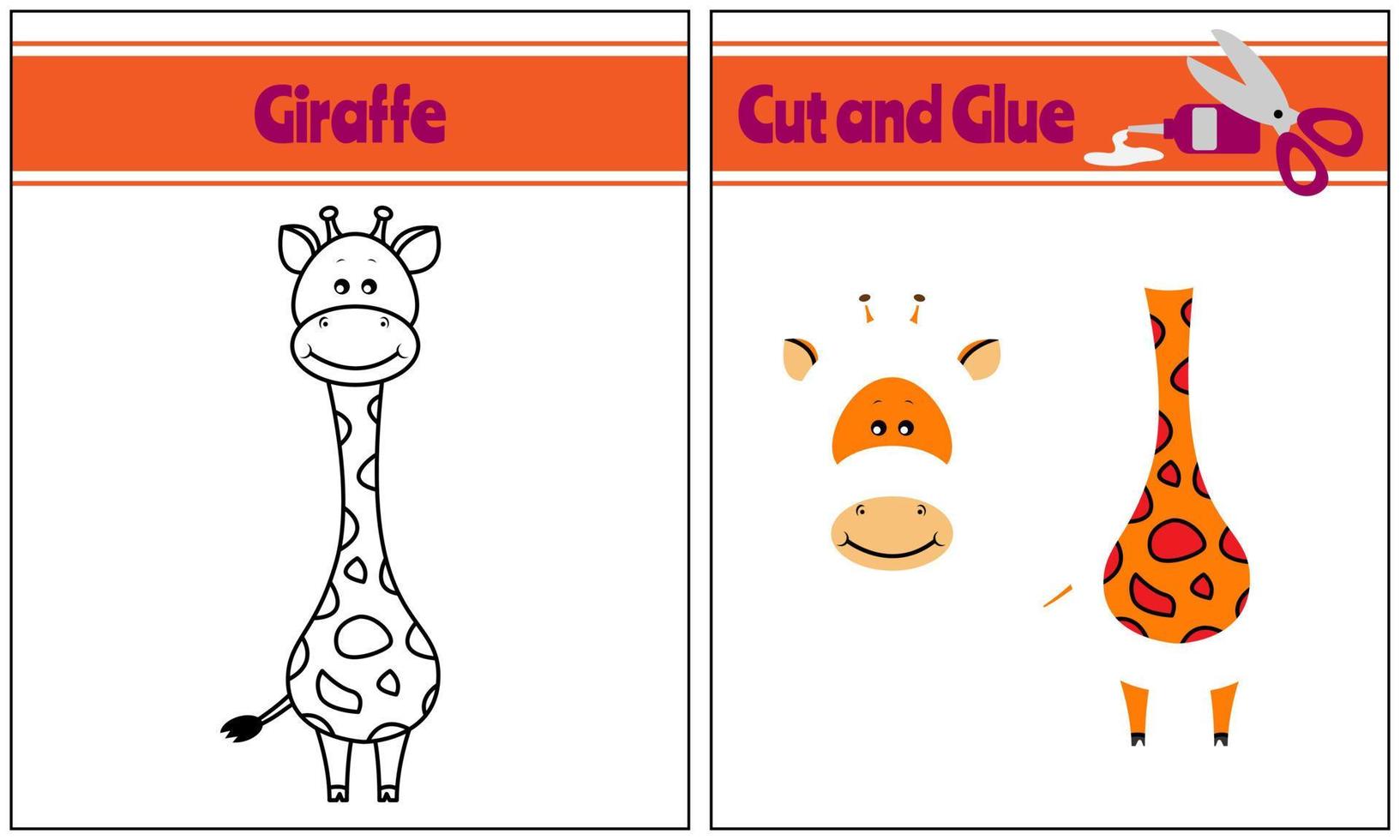 Cut And Glue Page Of Cute Giraffe. Suitable For Kids Activities vector