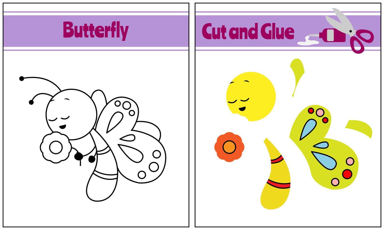 Cut And Glue Page Of Cute Butterfly. Suitable For Kids Activities vector