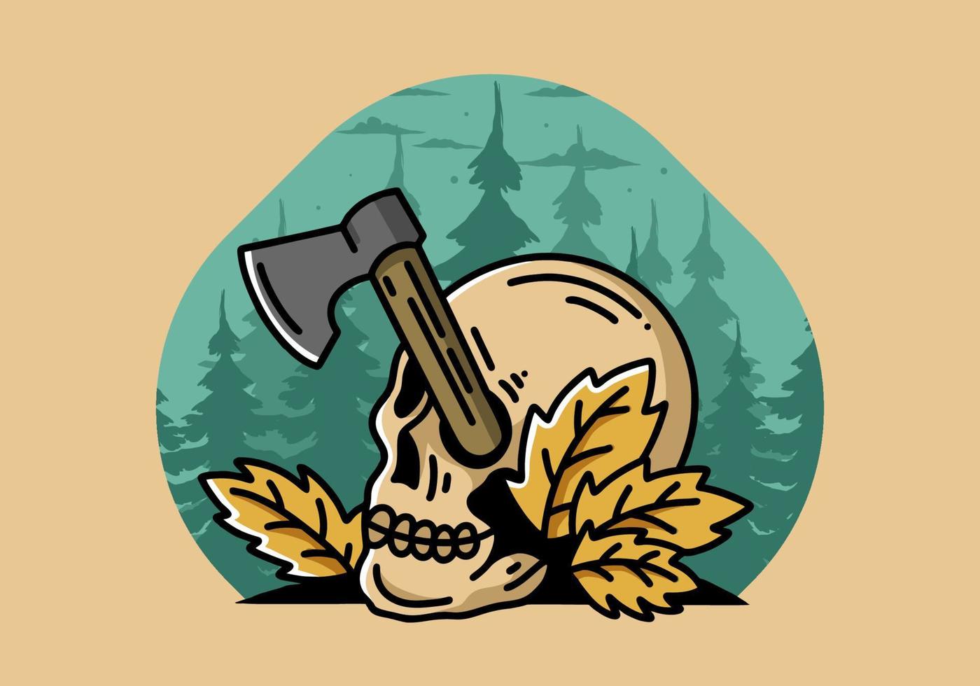 an ax stuck in the skull illustration design vector