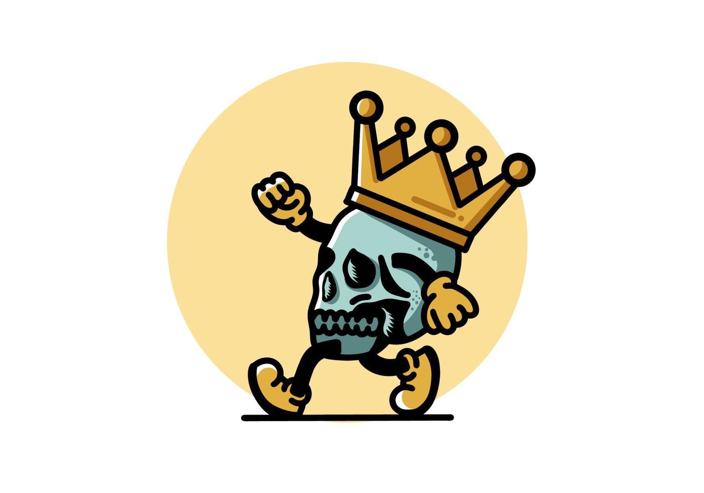 Walking skull illustration wearing a big crown vector