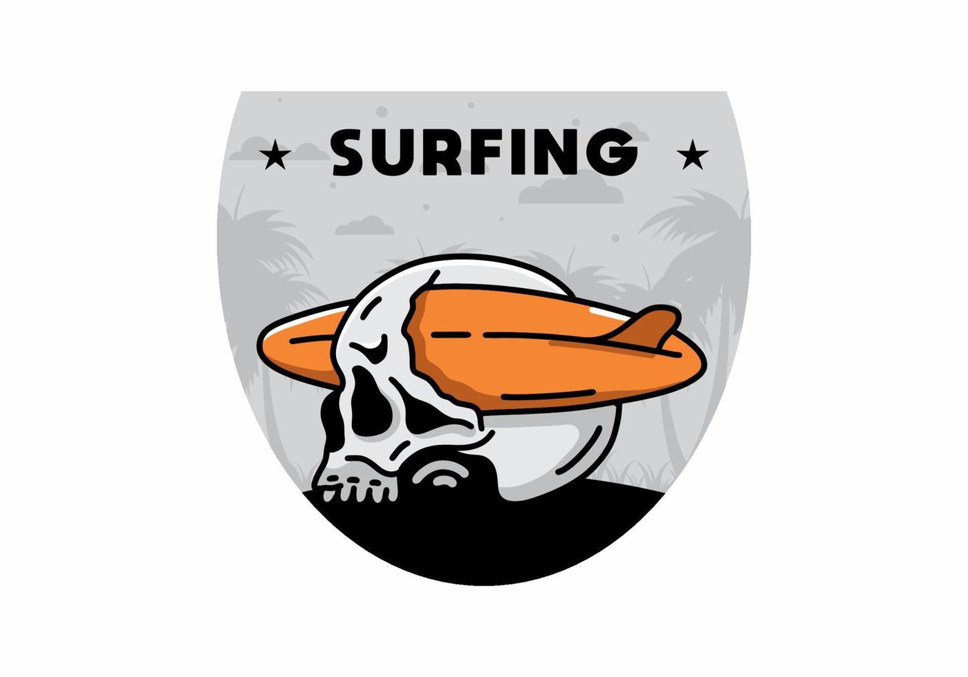 Surfboard piercing the skull illustration design vector