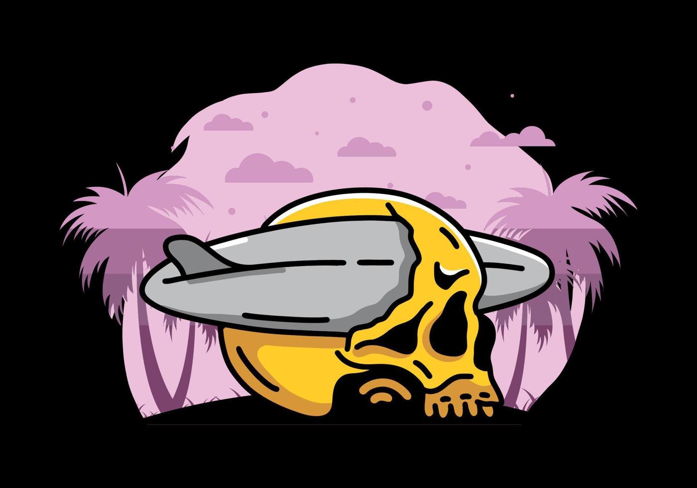 Surfboard piercing the skull illustration design vector
