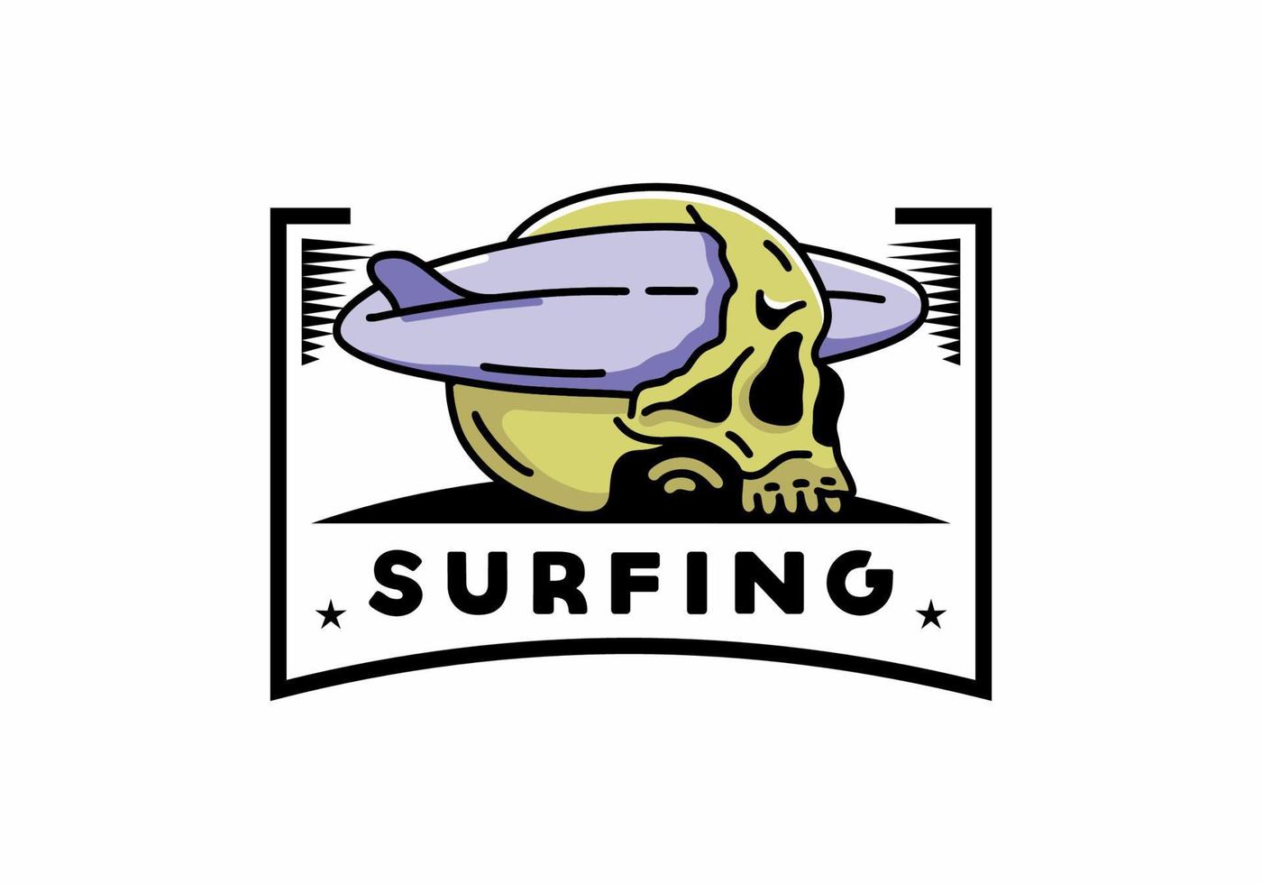 Surfboard piercing the skull illustration design vector