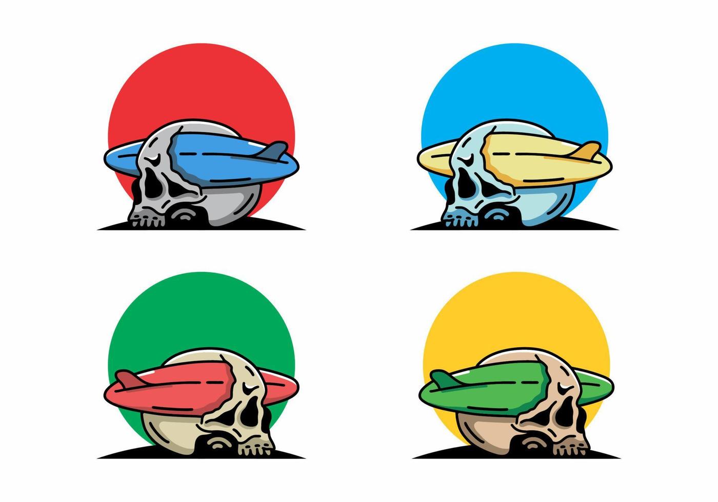 Surfboard piercing the skull illustration design vector