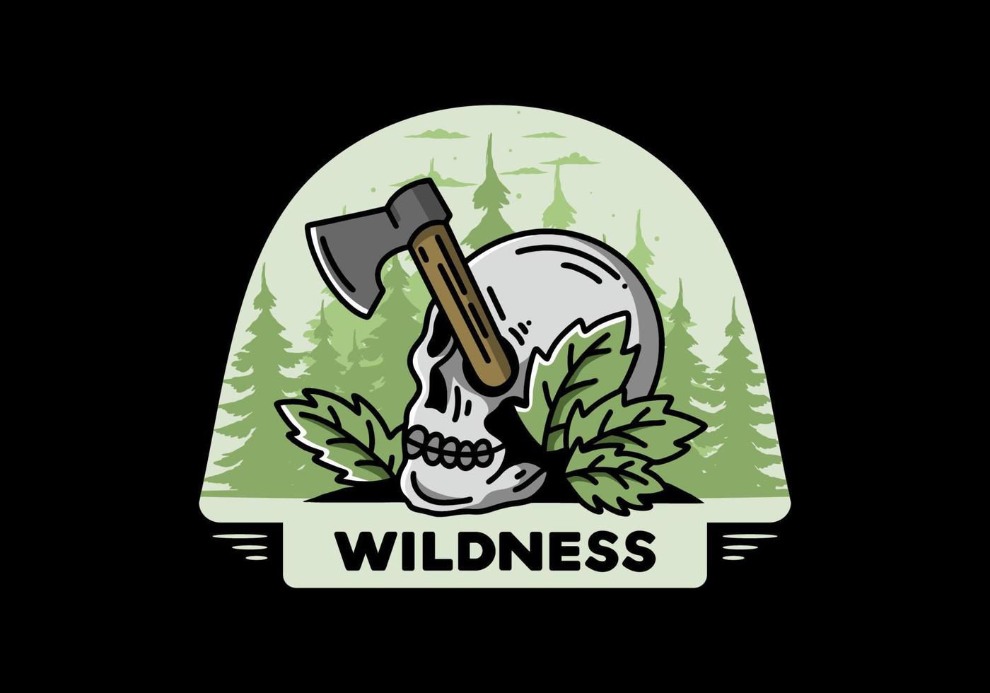an ax stuck in the skull illustration design vector
