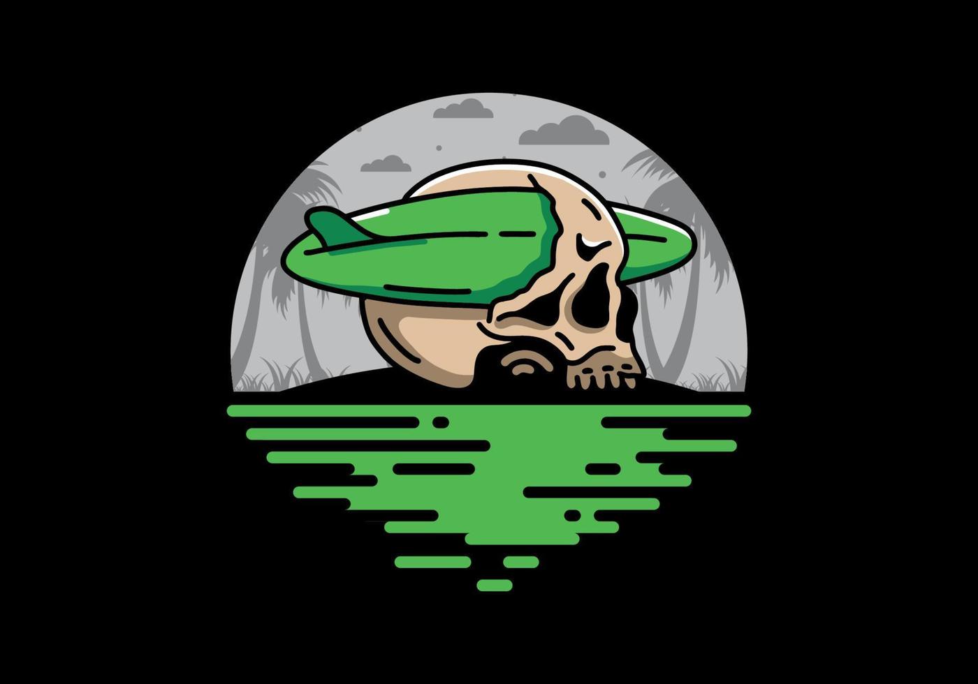 Surfboard piercing the skull illustration design vector