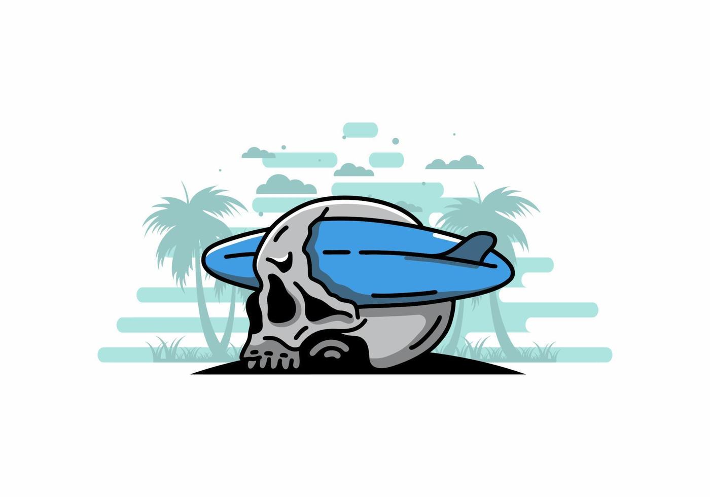 Surfboard piercing the skull illustration design vector