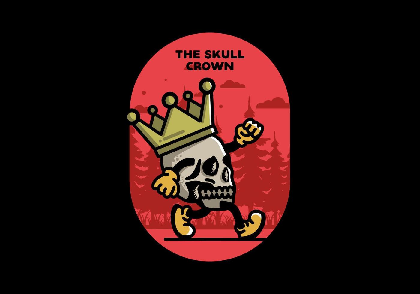 Walking skull illustration wearing a big crown vector