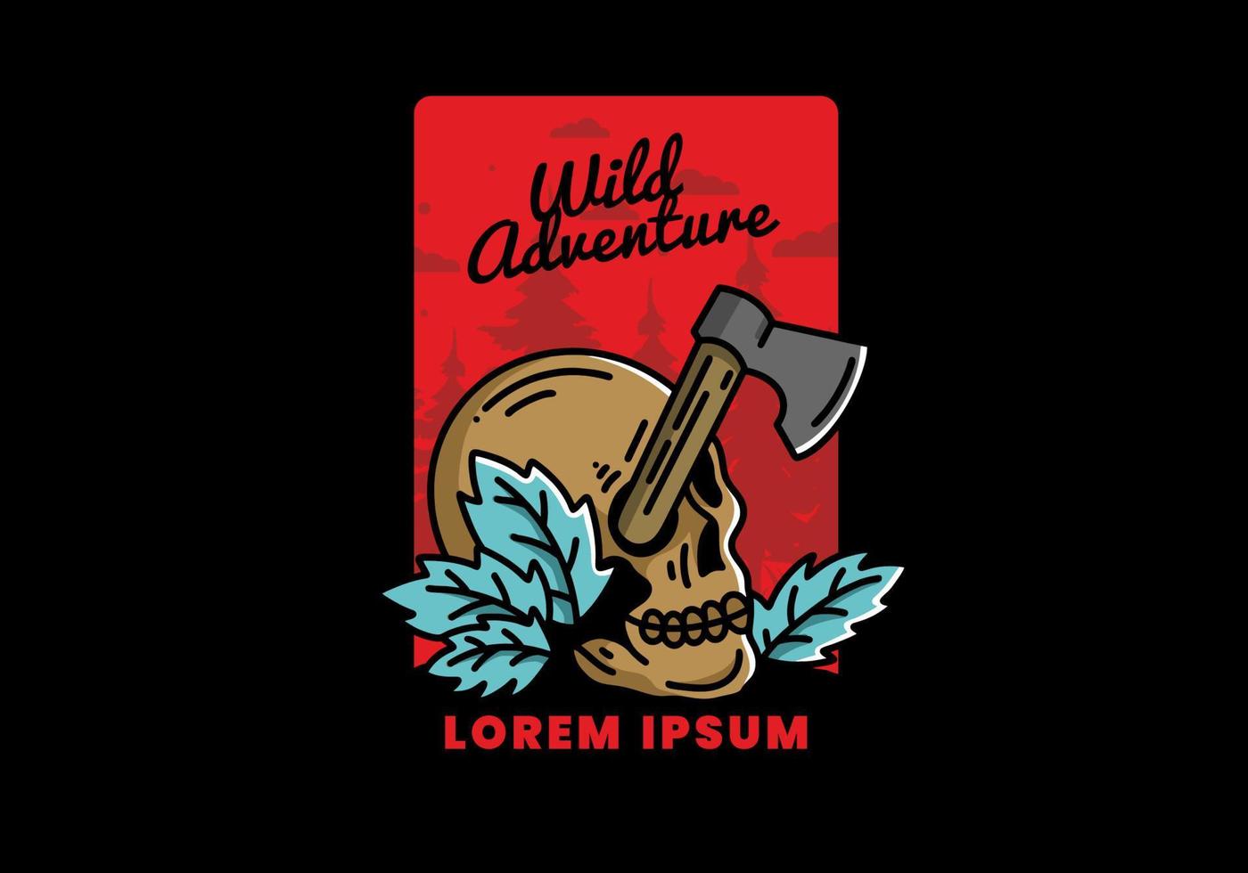 an ax stuck in the skull illustration design vector