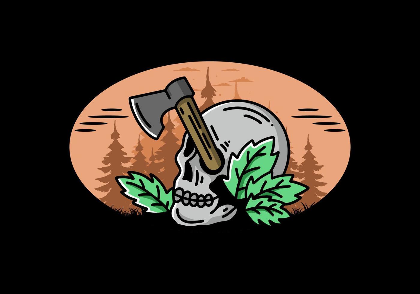 an ax stuck in the skull illustration design vector