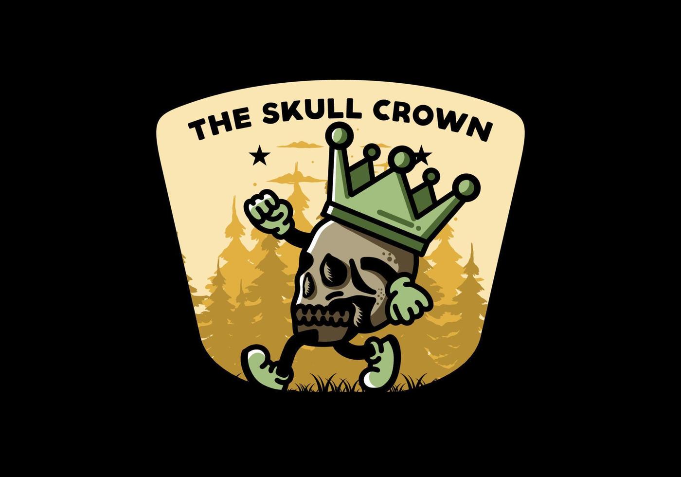 Walking skull illustration wearing a big crown vector