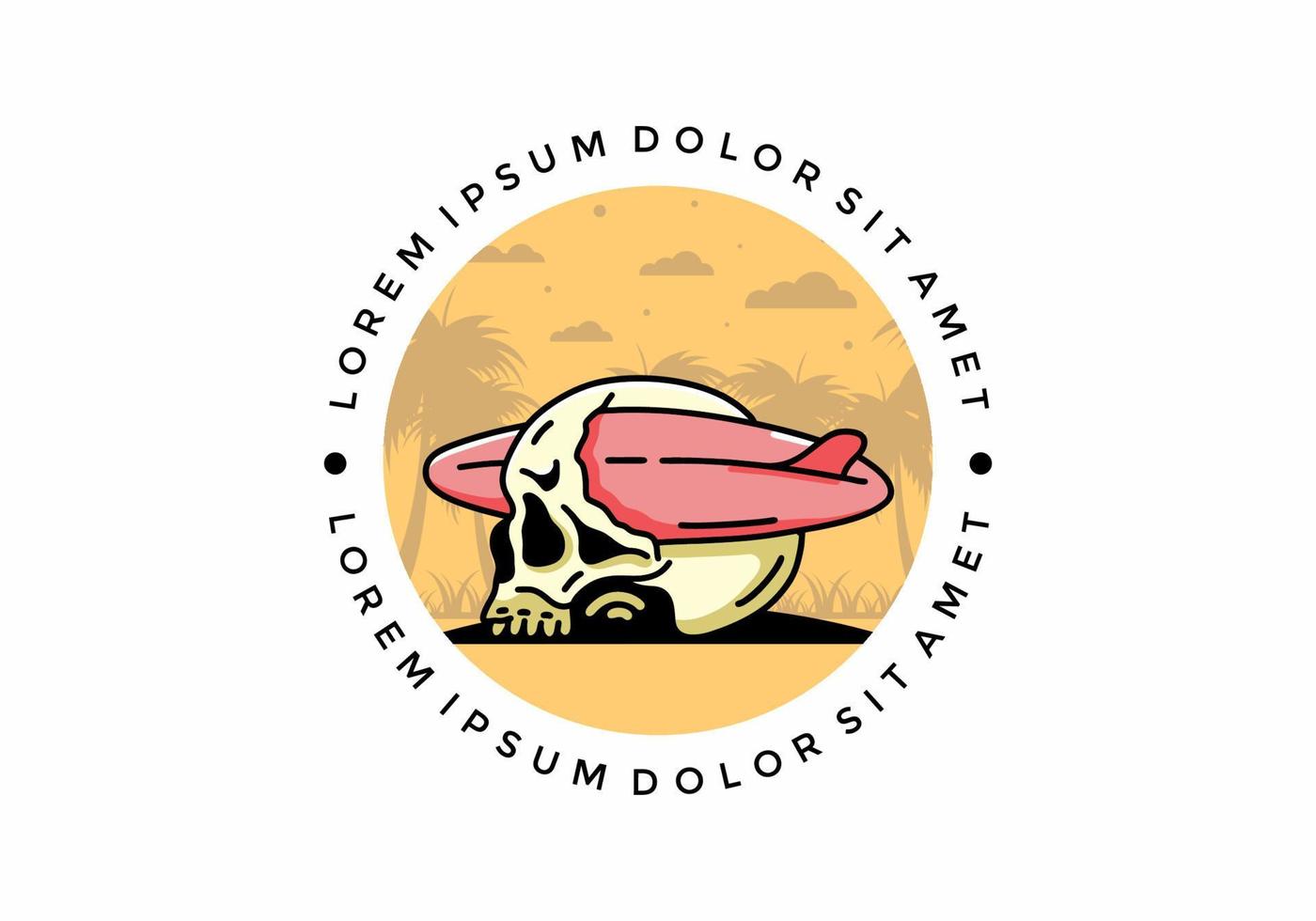 Surfboard piercing the skull illustration design vector