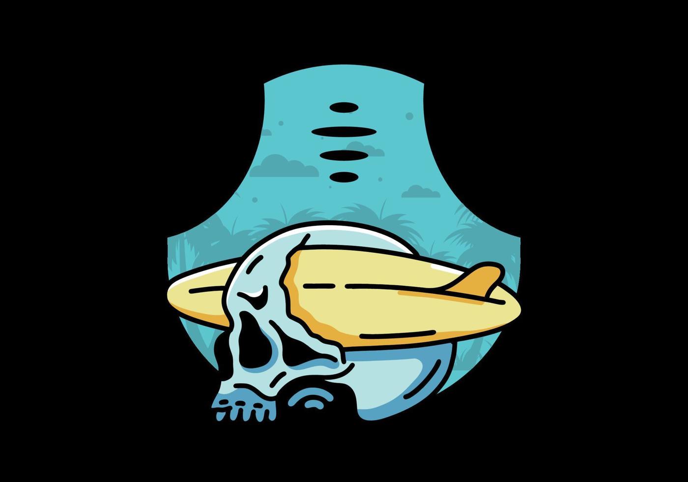 Surfboard piercing the skull illustration design vector