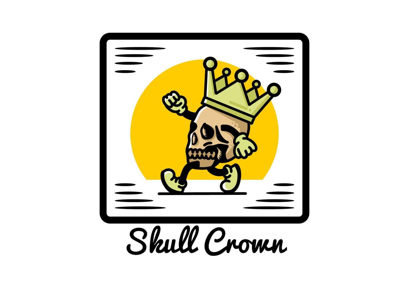 Walking skull illustration wearing a big crown vector