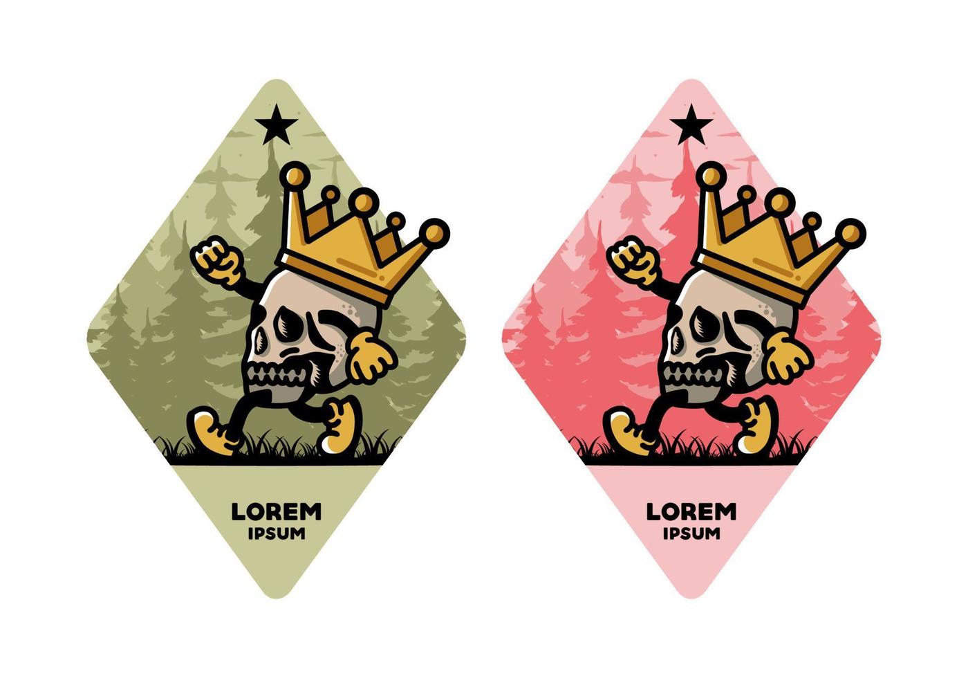 Walking skull illustration wearing a big crown vector