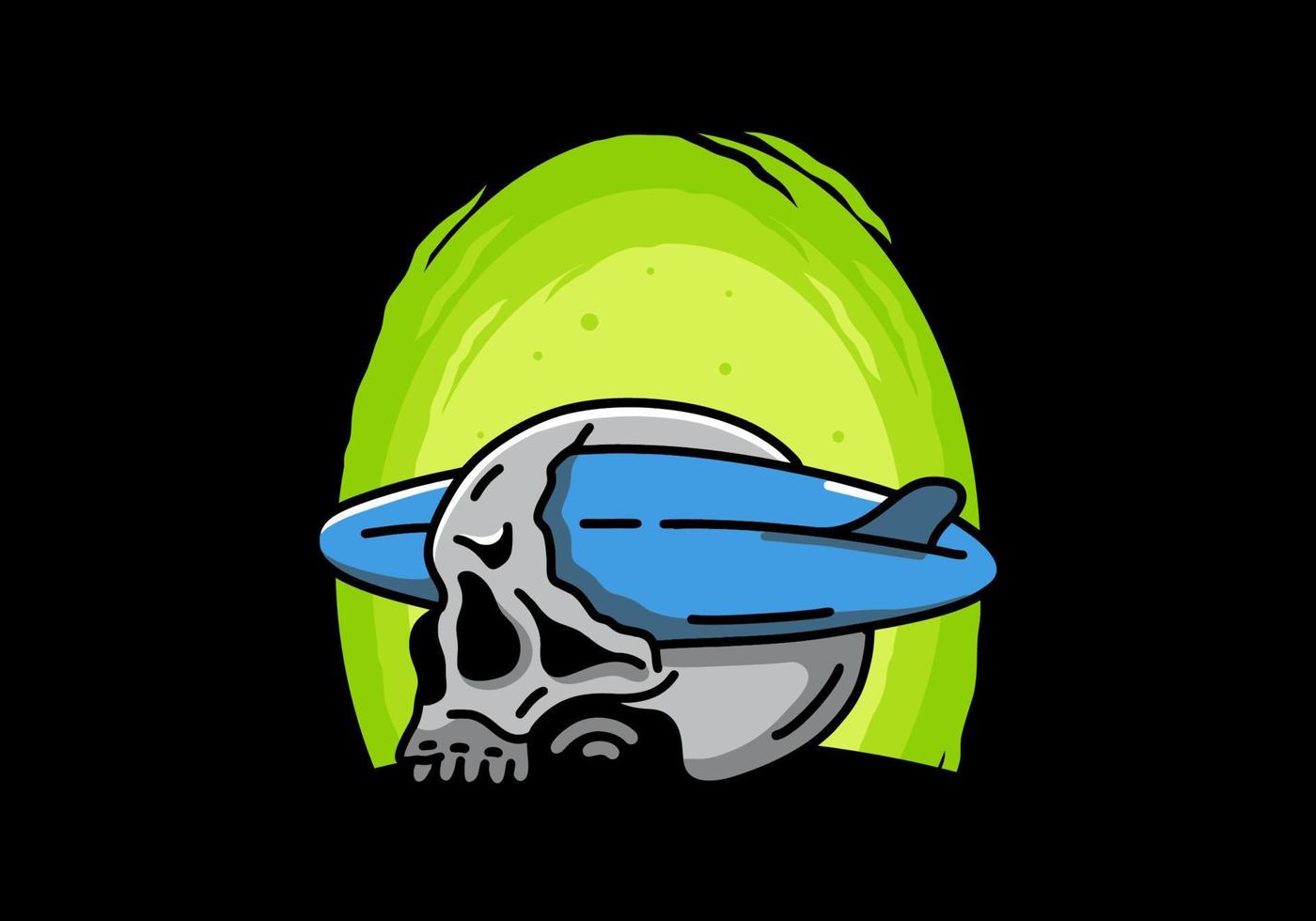 Surfboard piercing the skull illustration design vector