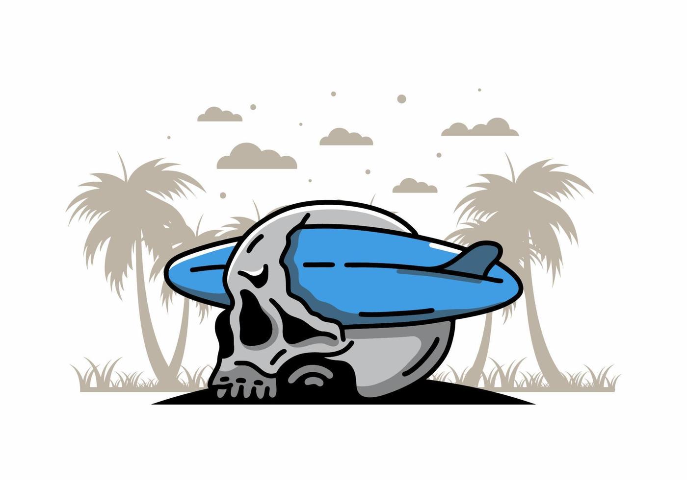 Surfboard piercing the skull illustration design vector