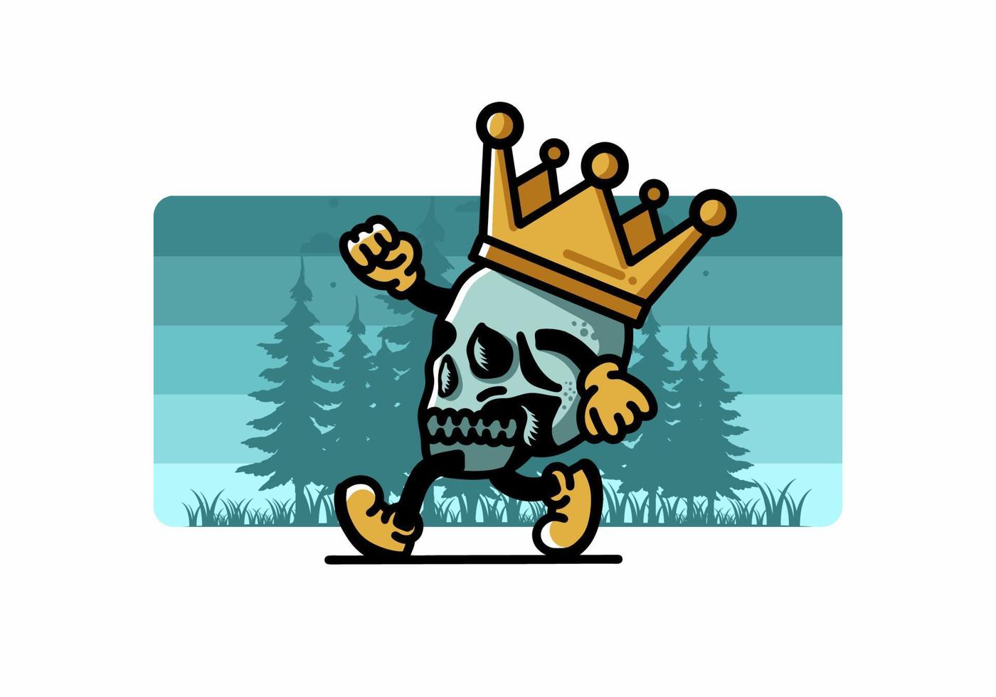 Walking skull illustration wearing a big crown vector