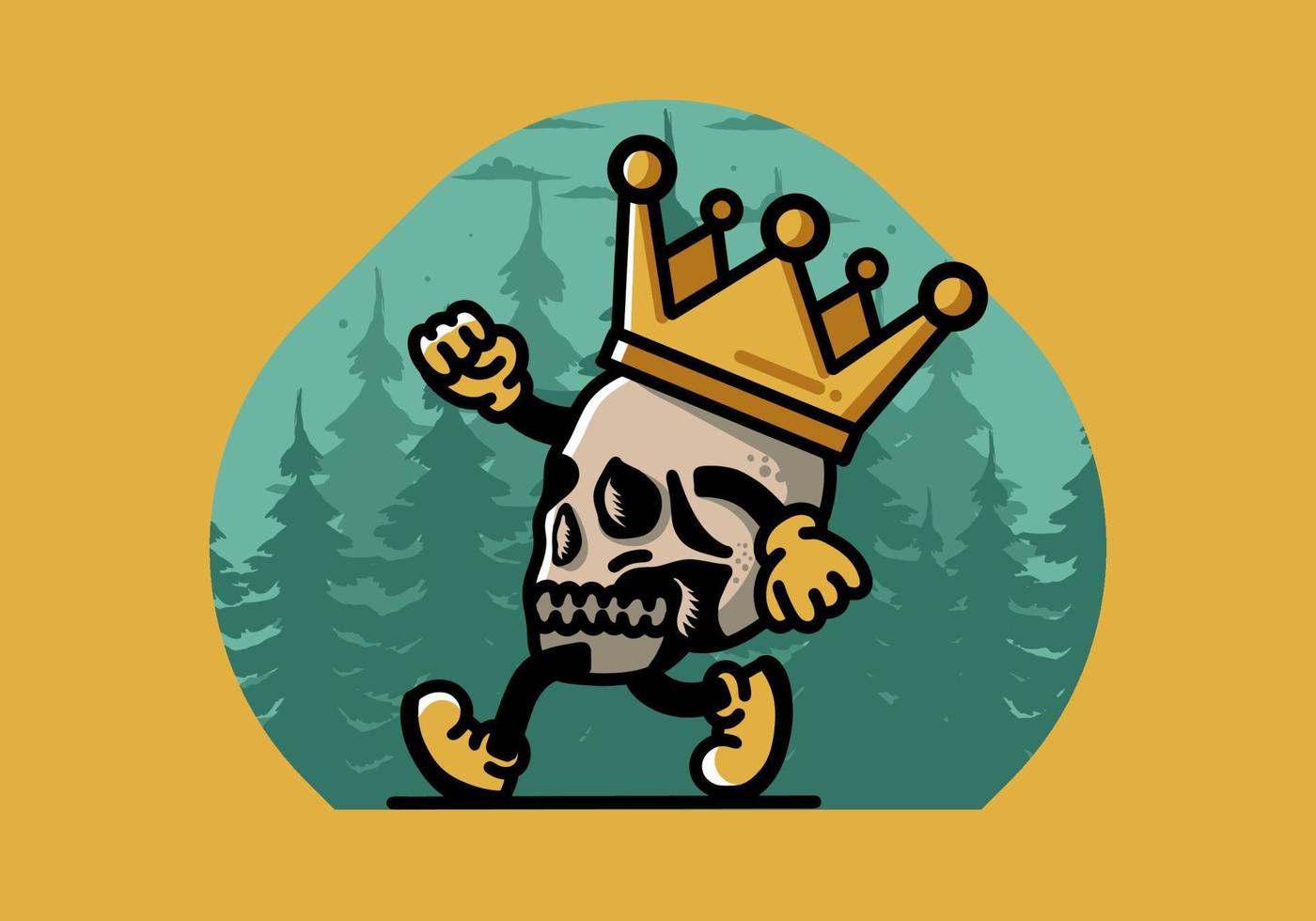 Walking skull illustration wearing a big crown vector
