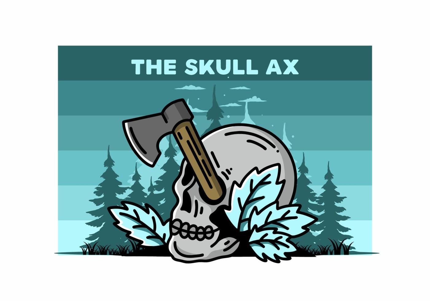 an ax stuck in the skull illustration design vector