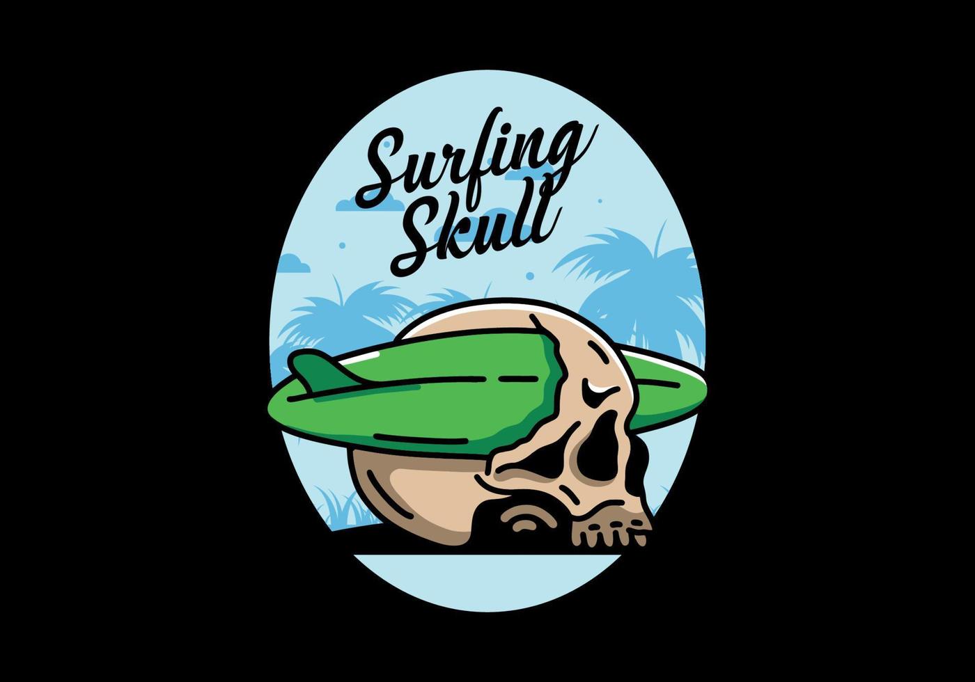 Surfboard piercing the skull illustration design vector