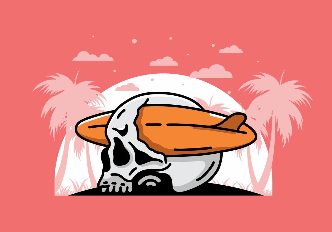Surfboard piercing the skull illustration design vector