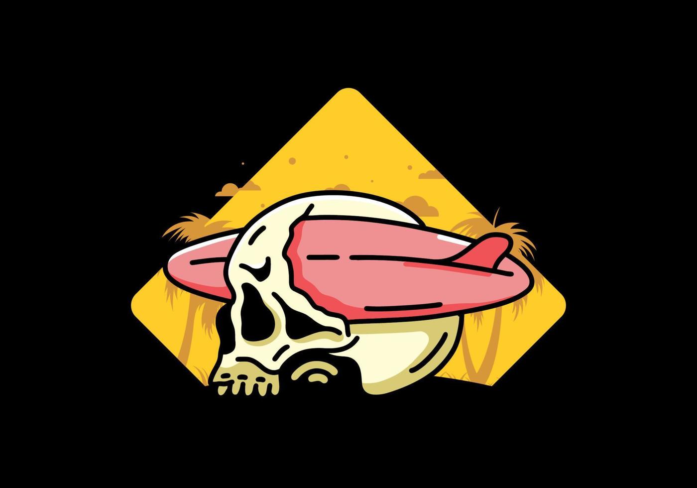 Surfboard piercing the skull illustration design vector