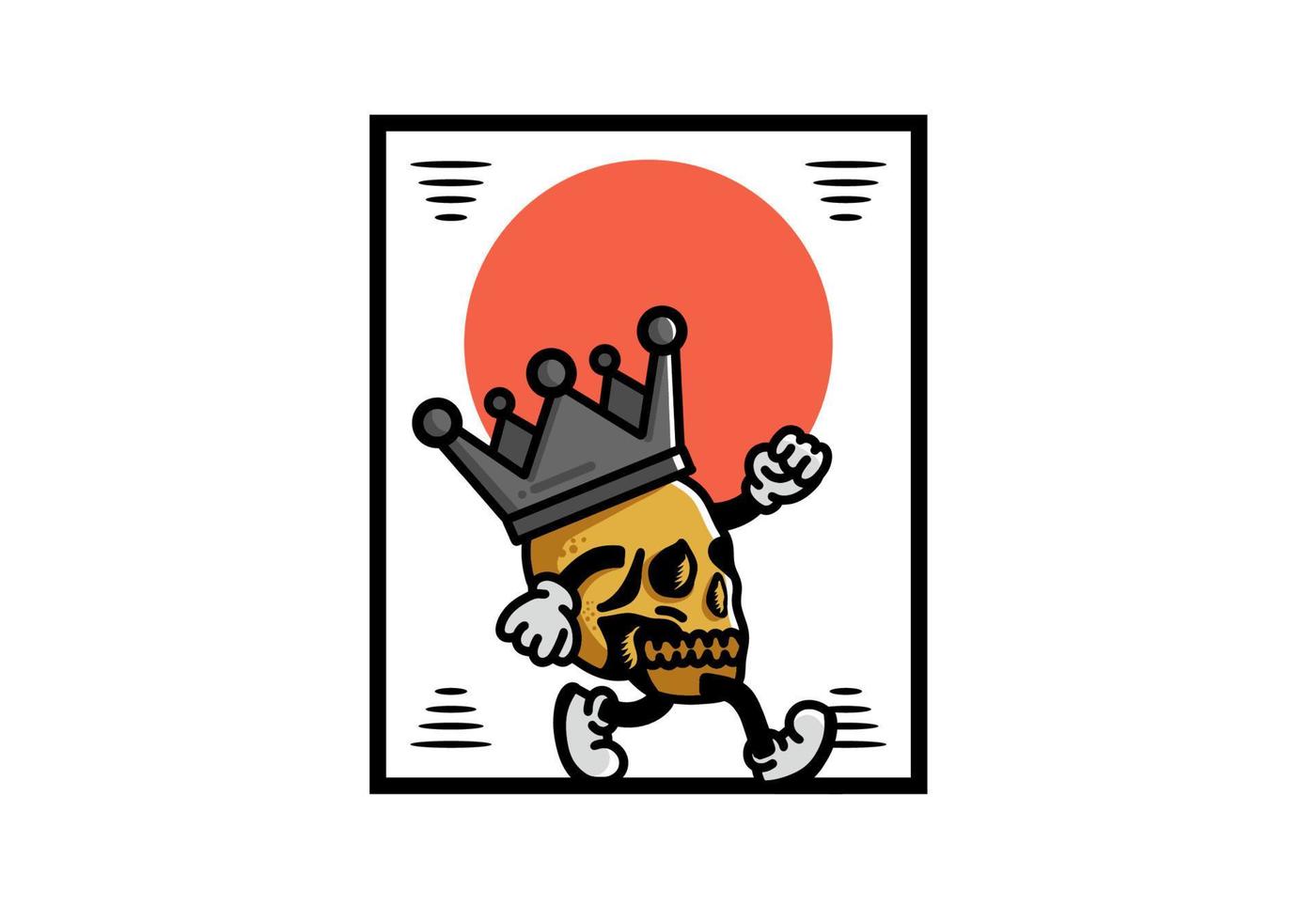 Walking skull illustration wearing a big crown vector