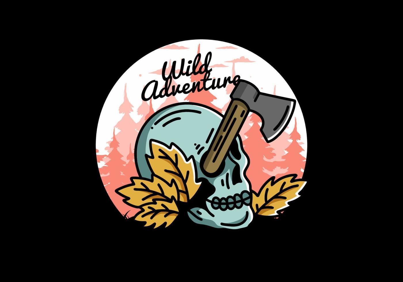 an ax stuck in the skull illustration design vector