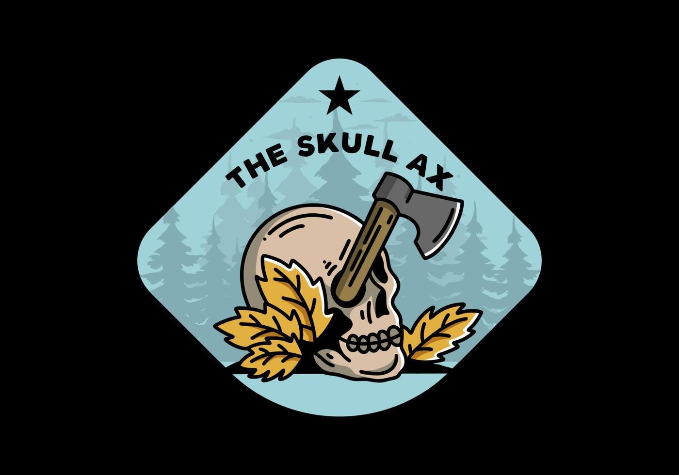 an ax stuck in the skull illustration design vector
