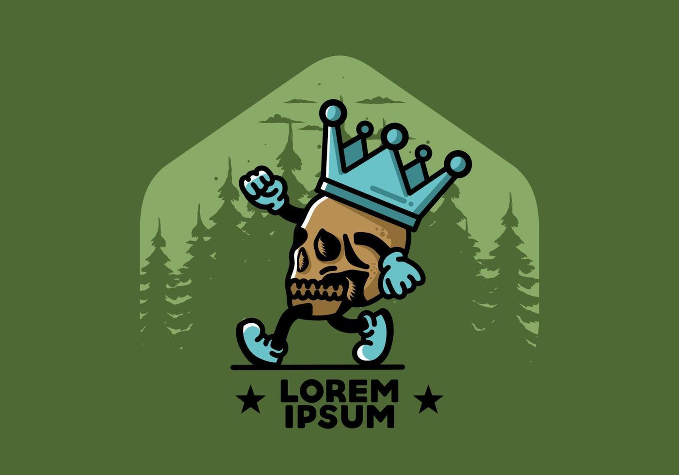 Walking skull illustration wearing a big crown vector