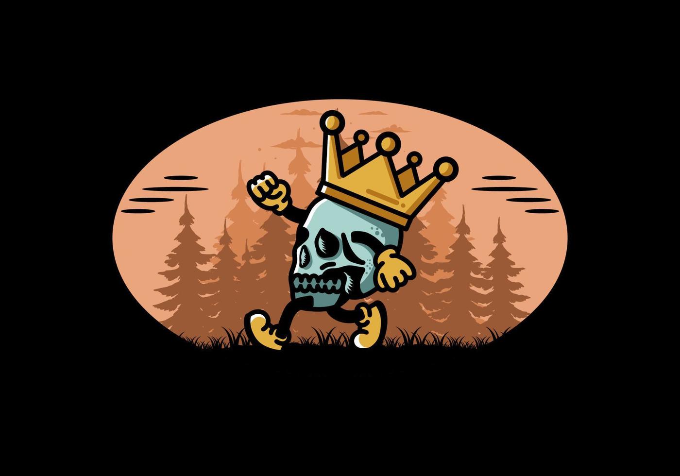 Walking skull illustration wearing a big crown vector