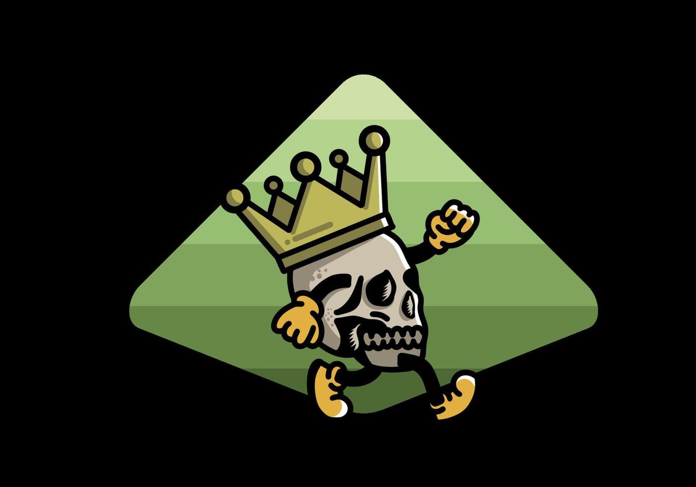 Walking skull illustration wearing a big crown vector