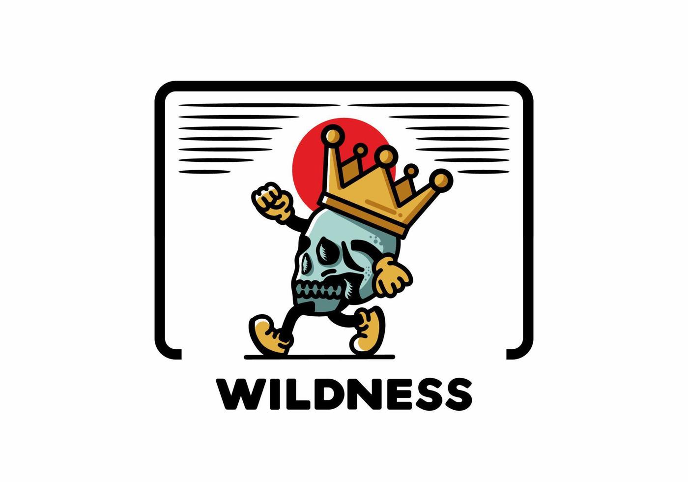 Walking skull illustration wearing a big crown vector