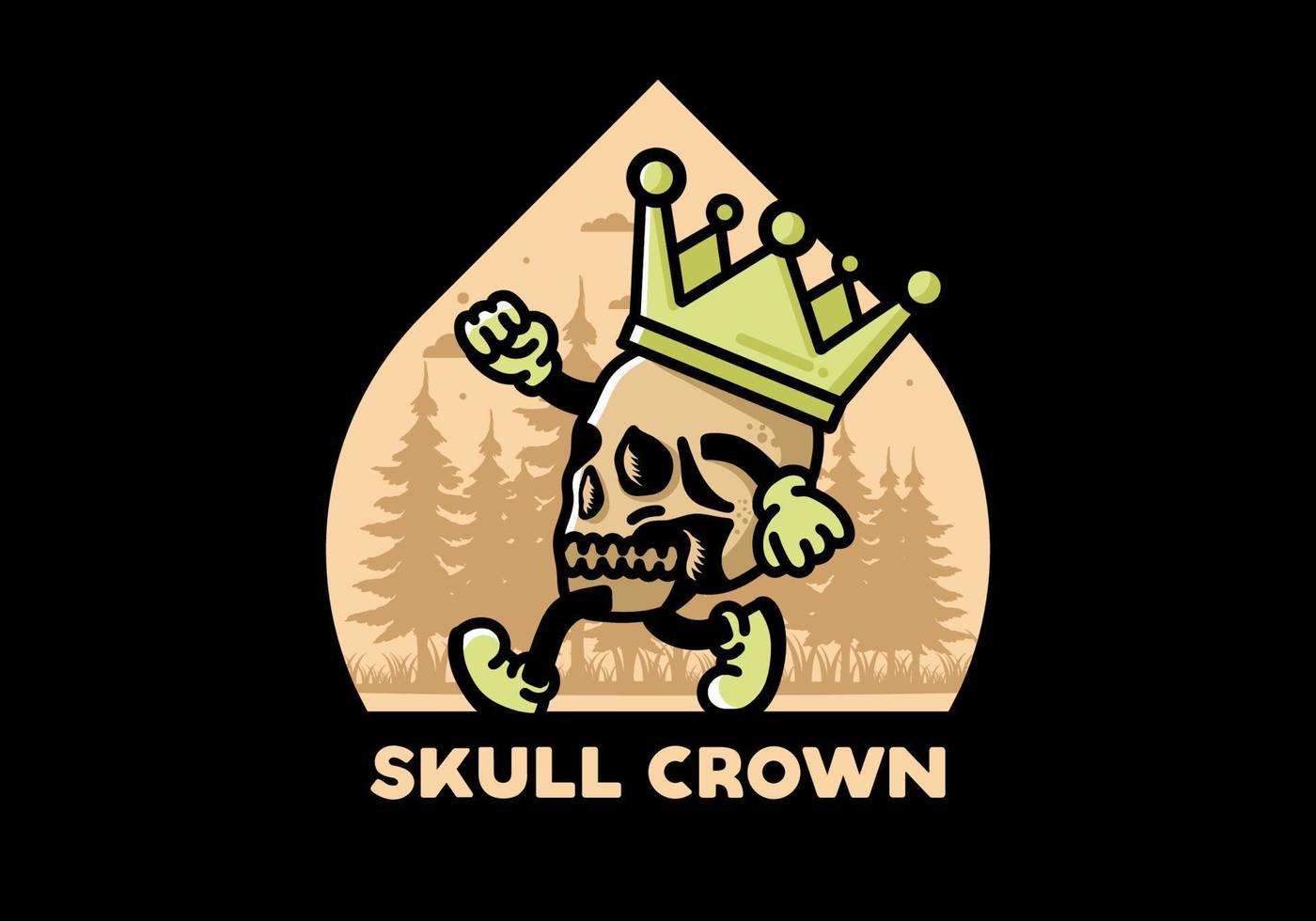 Walking skull illustration wearing a big crown vector