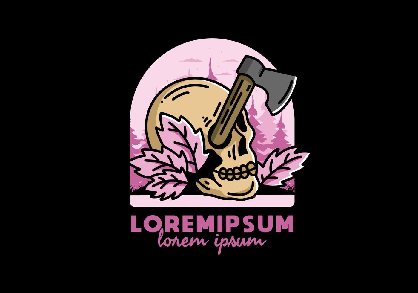 an ax stuck in the skull illustration design vector