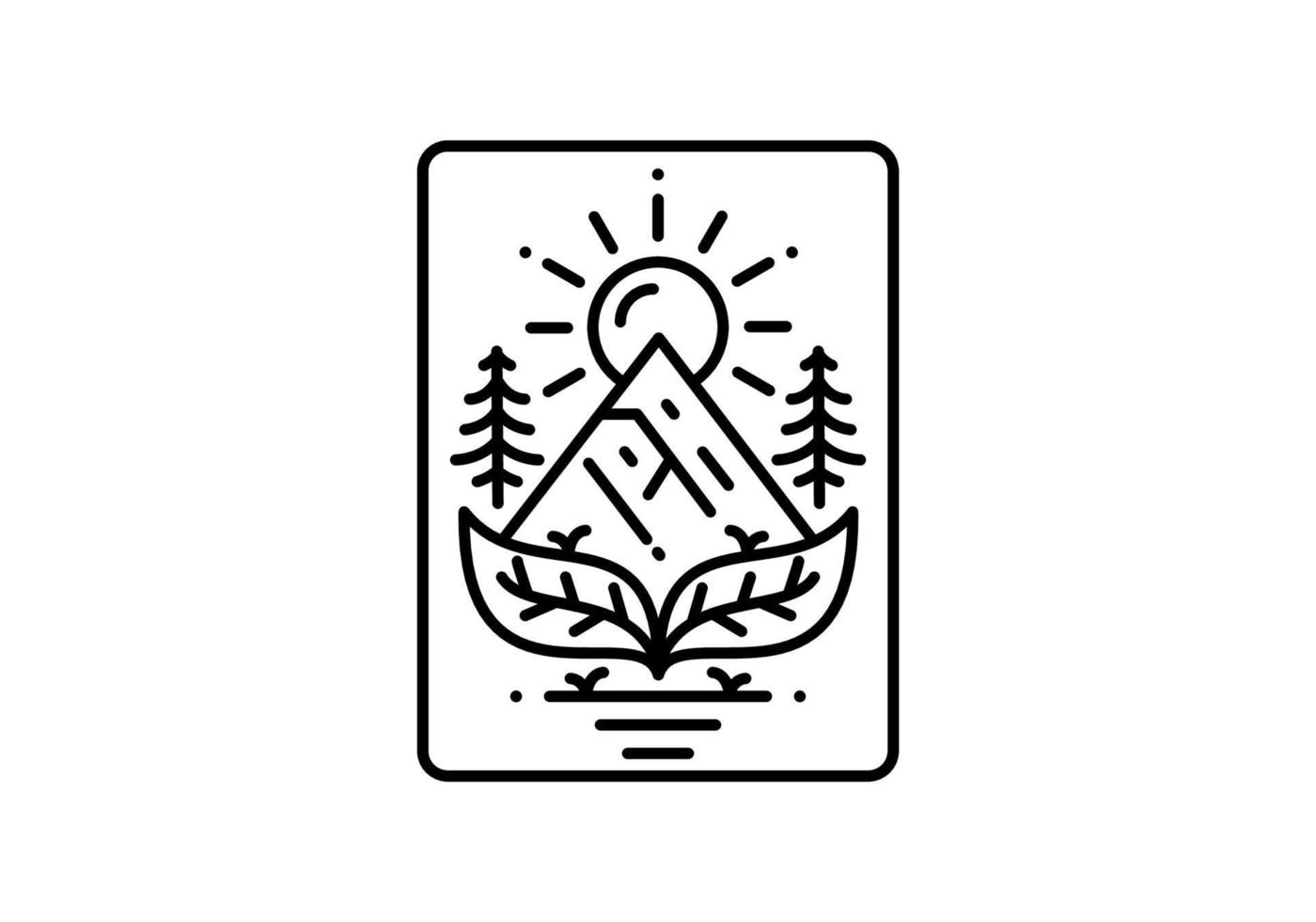 Leaf, mountain and sun line art illustration design vector