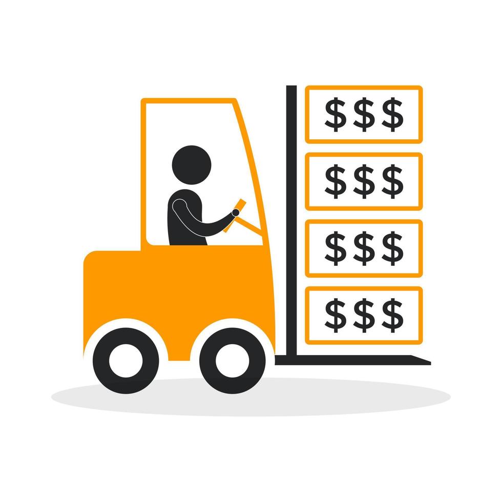 Forklift carrying dollar for saving illustration vector