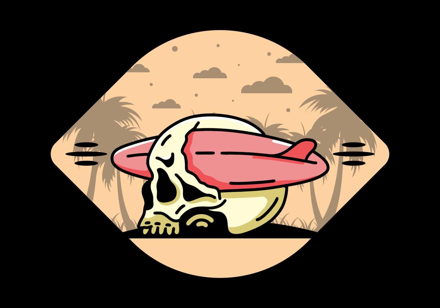 Surfboard piercing the skull illustration design vector